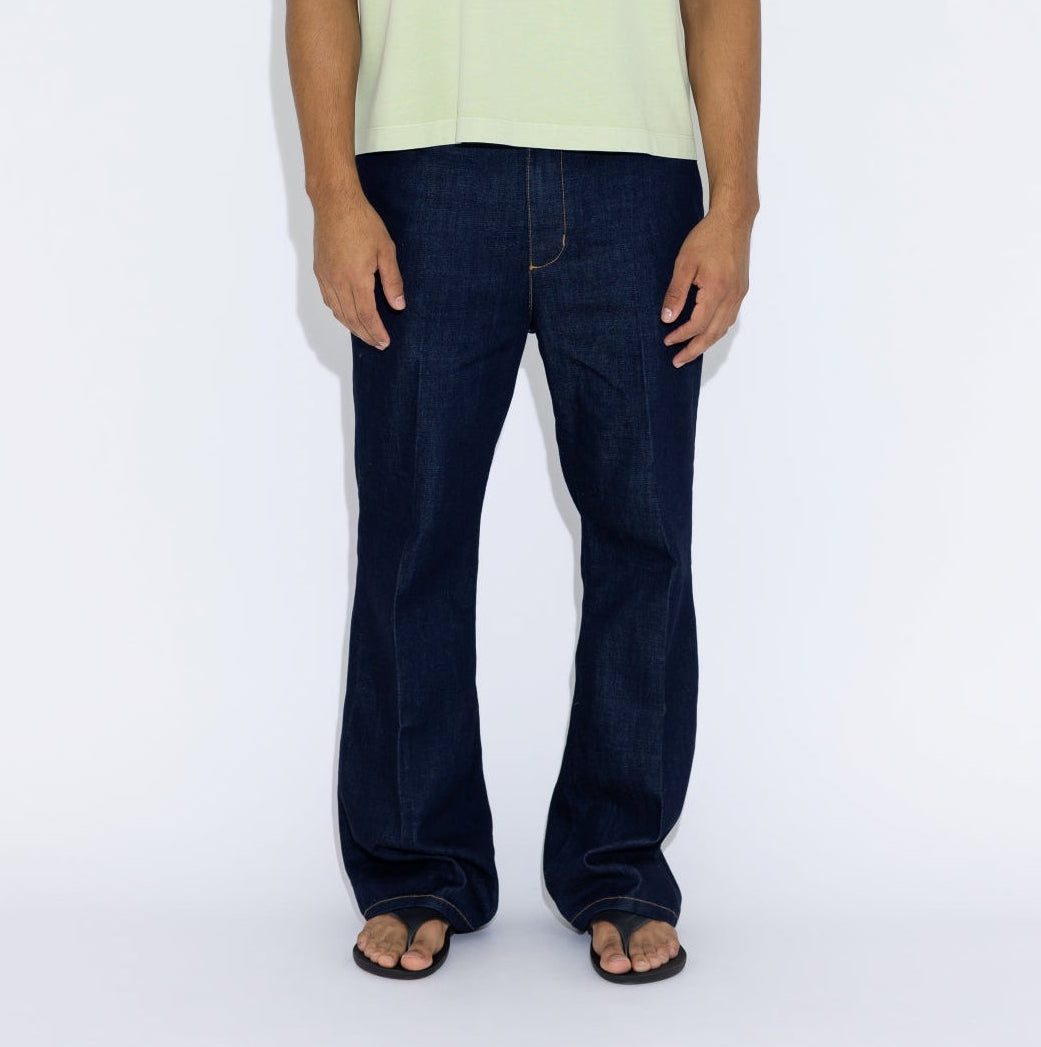Flare raw denim trouser